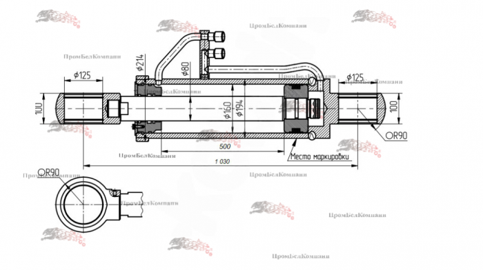 Картинка запчастей Гидроцилиндр ковша Амкодор 342 КГЦ 236-01.160-80-500